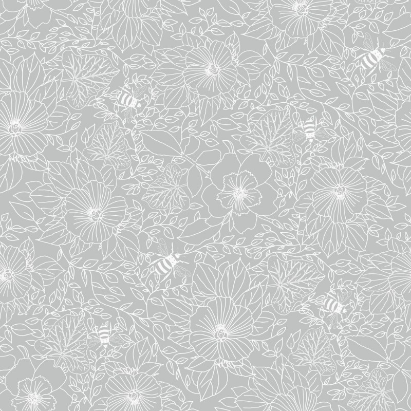 Picture of Fargesammensetning Bees and Flowers in Light Grey - 1032001-09 - 09402-01