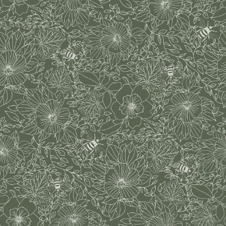 Picture of Bees and Flowers in Dark Green - 1032001-10