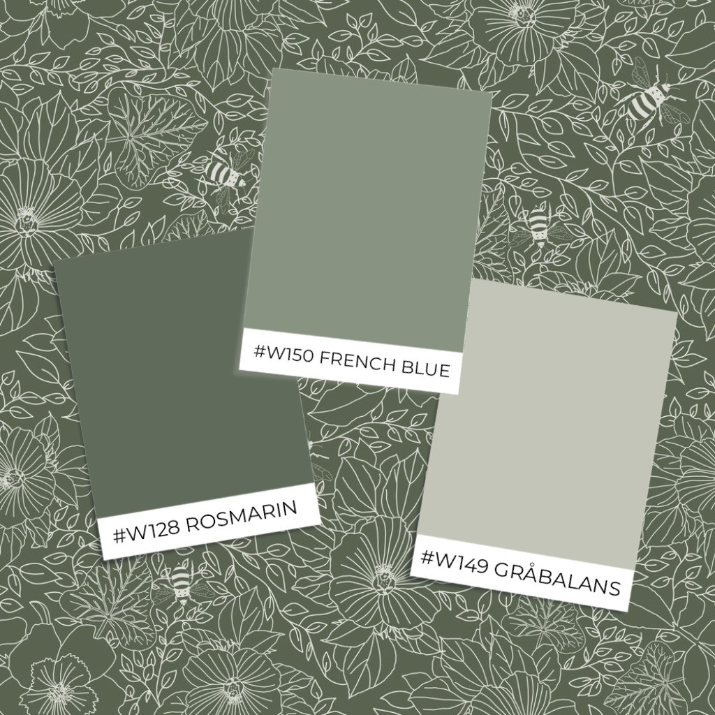 Picture of Bees and Flowers in Dark Green - 1032001-10