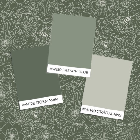 Εικόνα της Δείγμα στυλ - Bees and Flowers in Dark Green - 1032001-10