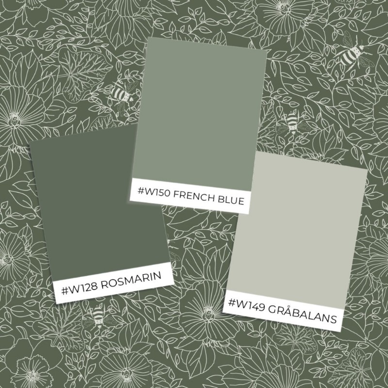 Bild på Varuprov stil - Bees and Flowers in Dark Green - 1032001-10