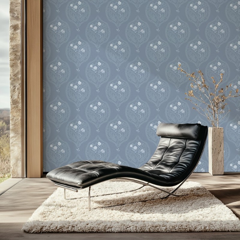 Picture of Flower bouquet in ogee solid Blue - 1032601-04