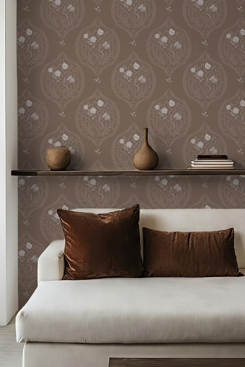 Bild på Flower bouquet in ogee solid Brown - 1032601-05