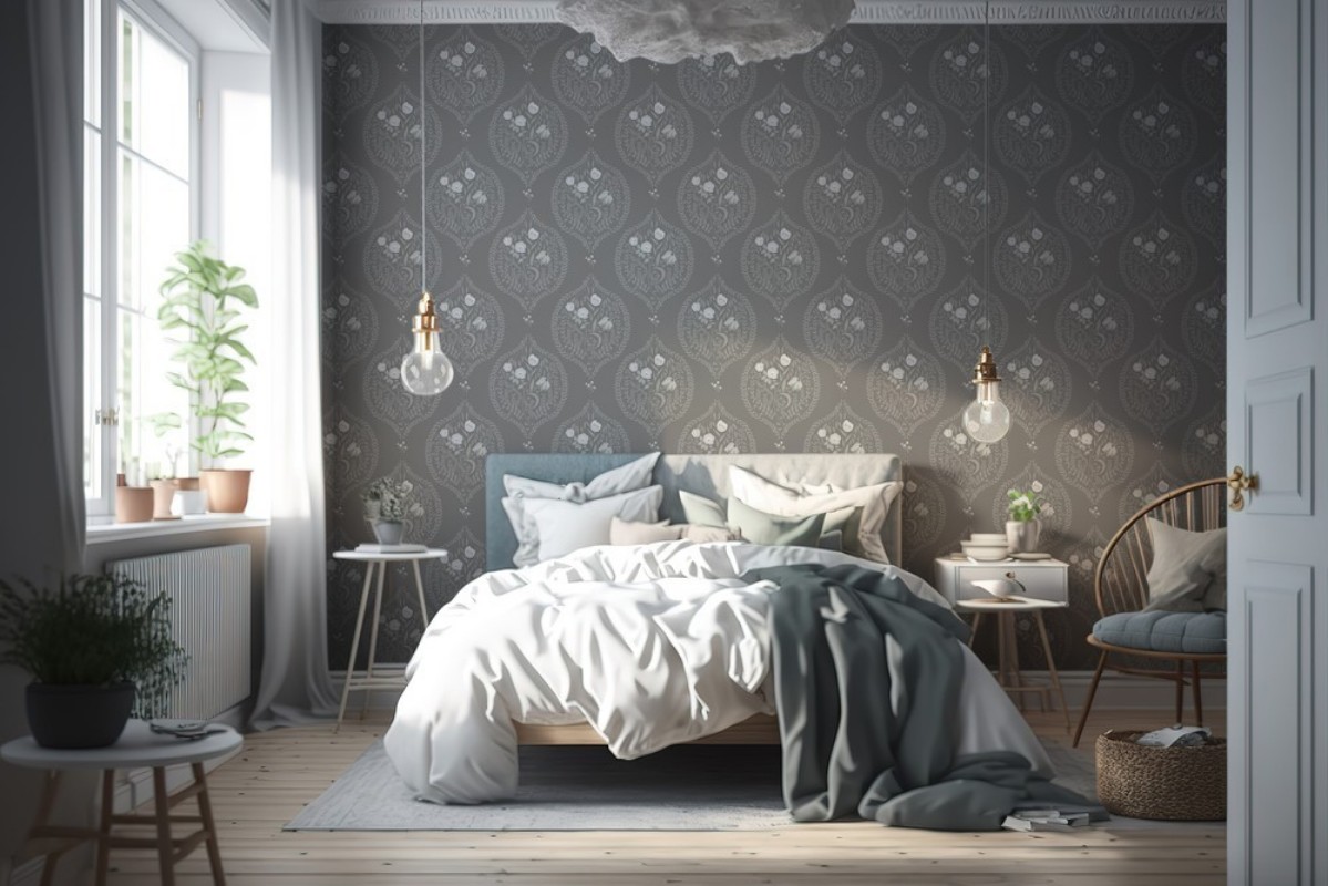 Bild på Flower bouquet in ogee Dark Grey - 1032601-06