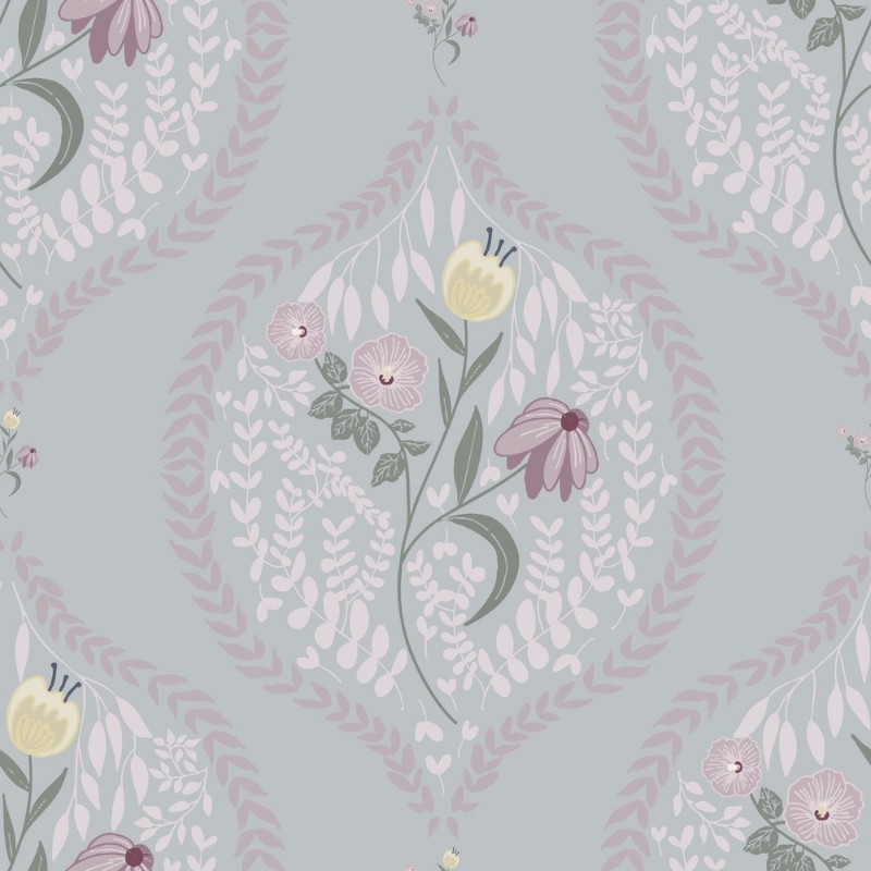 Bild på Flower bouquet in ogee Light Grey - 1032601-08