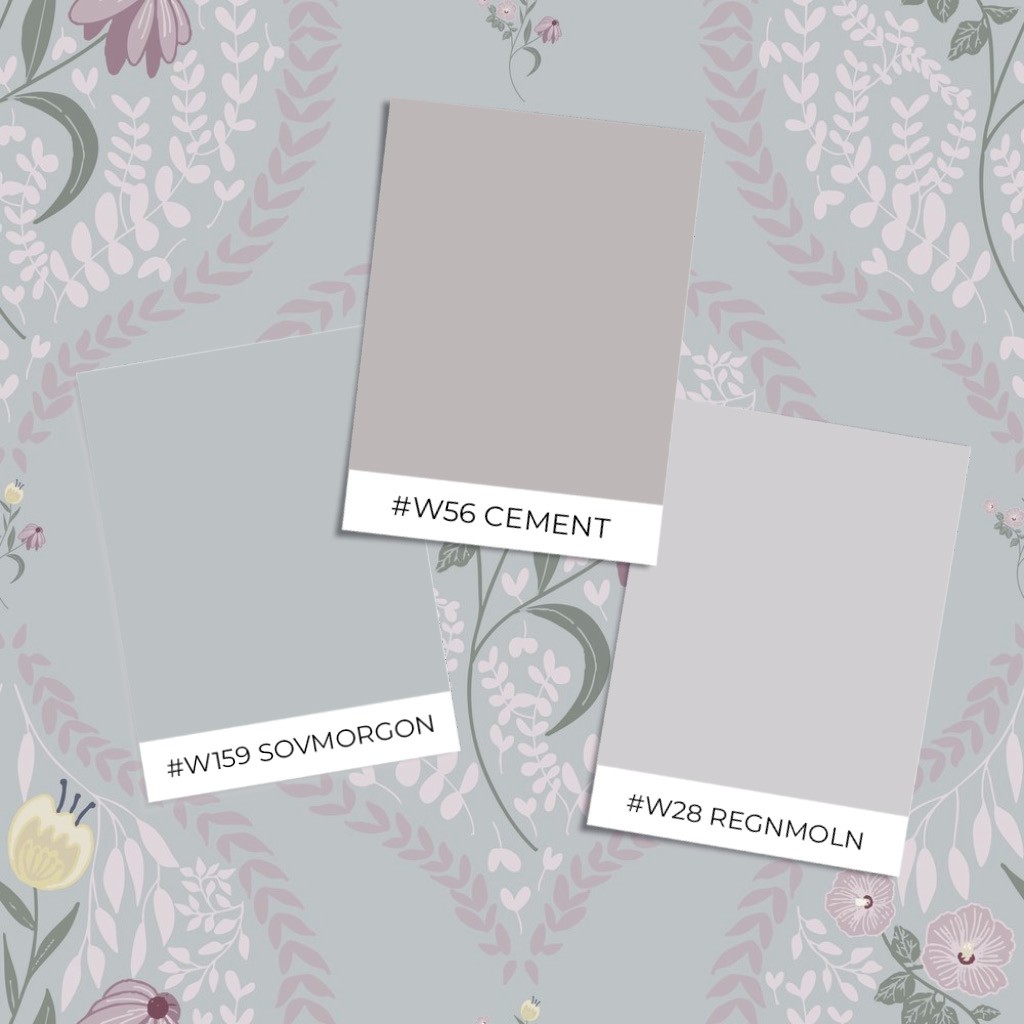 Bild på Flower bouquet in ogee Light Grey - 1032601-08