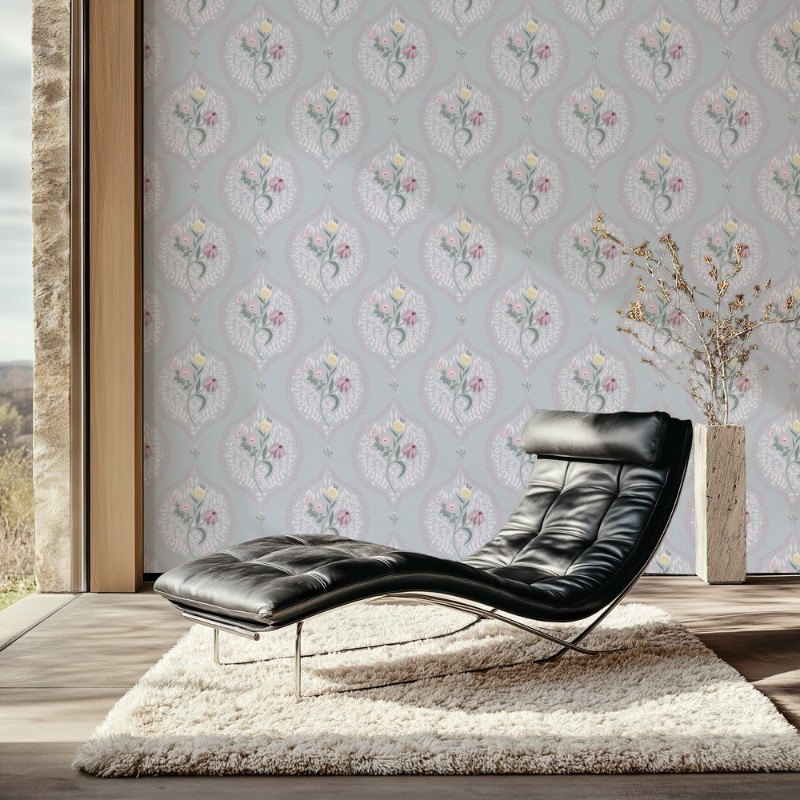Bild på Flower bouquet in ogee Light Grey - 1032601-08