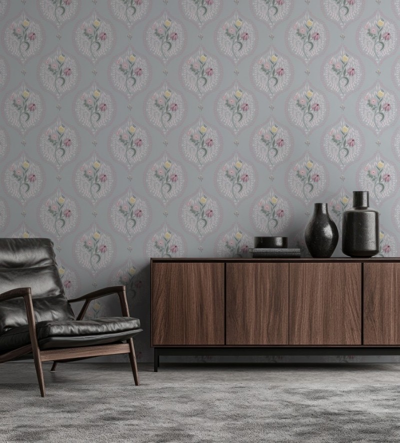 Picture of Flower bouquet in ogee Light Grey - 1032601-08