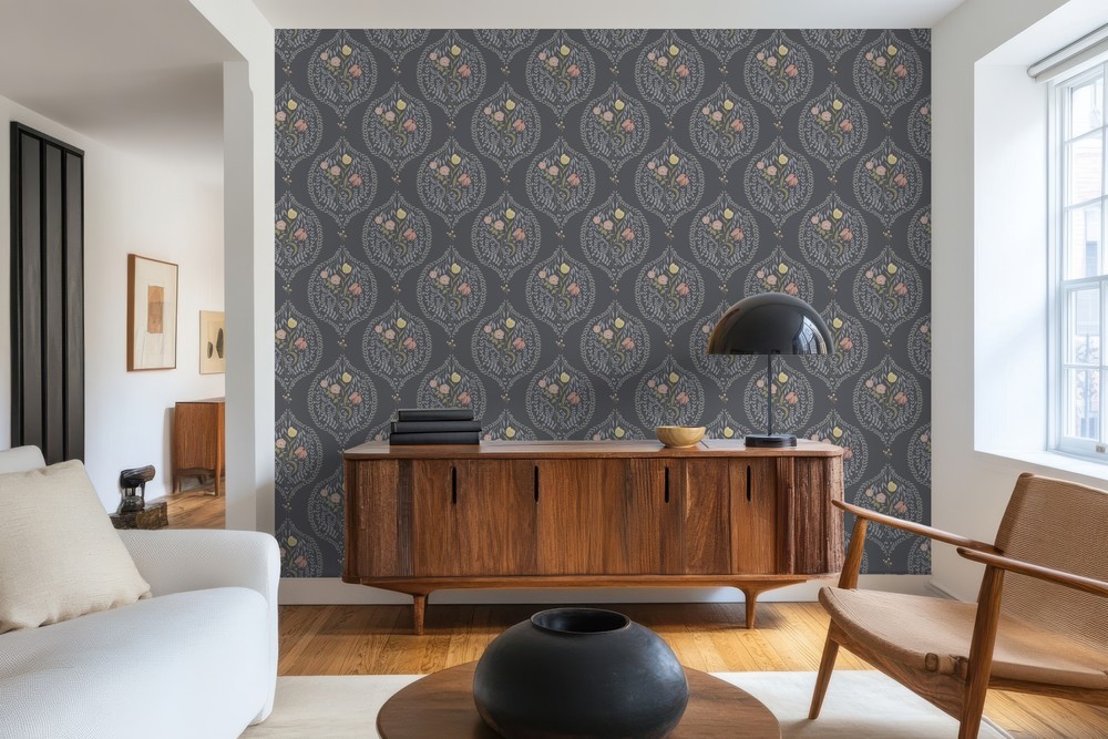 Picture of Flower bouquet in ogee Dark Blue - 1032601-11