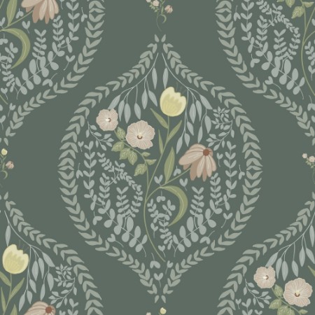 Bild på Flower bouquet in ogee Dark Green - 1032601-12