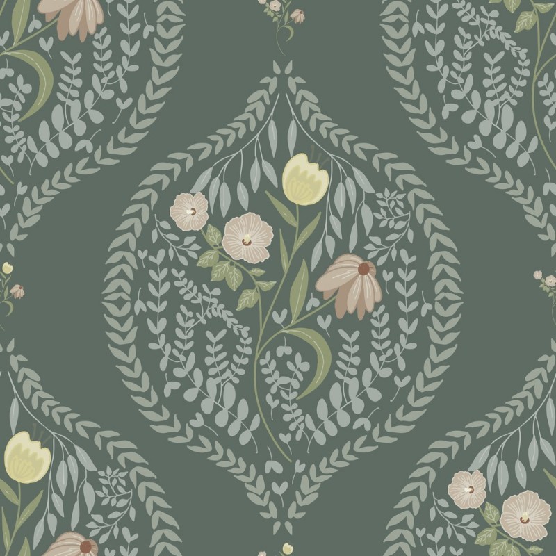 Picture of Flower bouquet in ogee Dark Green - 1032601-12