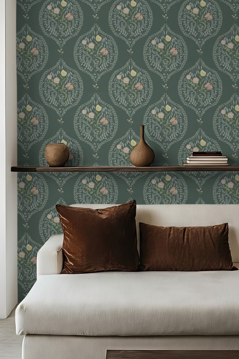 Picture of Flower bouquet in ogee Dark Green - 1032601-12