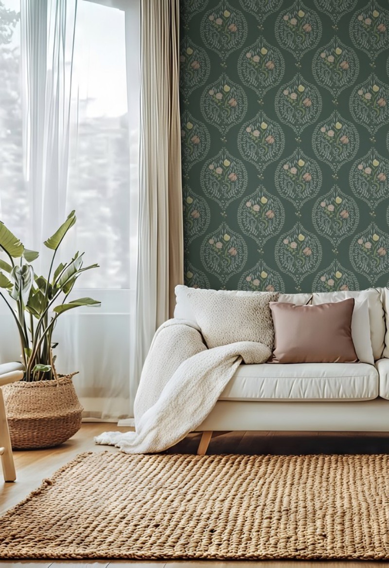 Picture of Flower bouquet in ogee Dark Green - 1032601-12