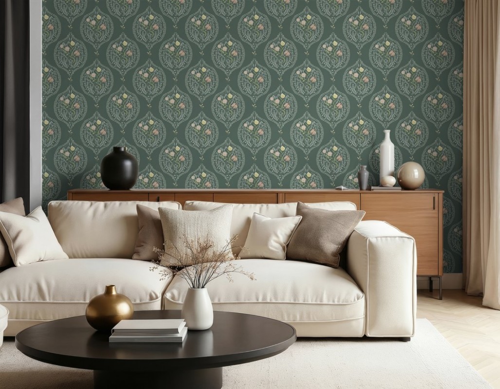 Picture of Fargesammensetning Flower bouquet in ogee Dark Green - 1032601-12 - 09412-01