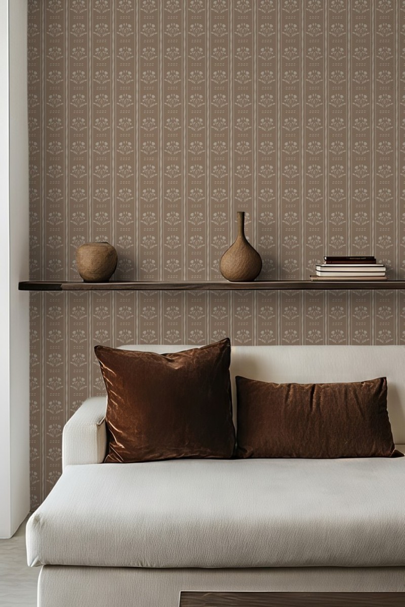 Picture of Sprig Flowers Lines and waves in Brown - 1033601-04