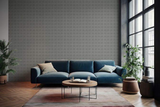 Afbeeldingen van Sprig Flowers Lines and waves in Grey - 1033601-07