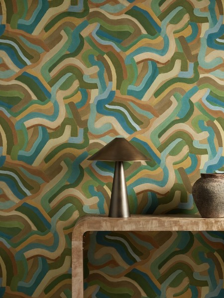 Spiralis Ochre/turquoise/forest - HFUP113364 wallpaper Harlequin
