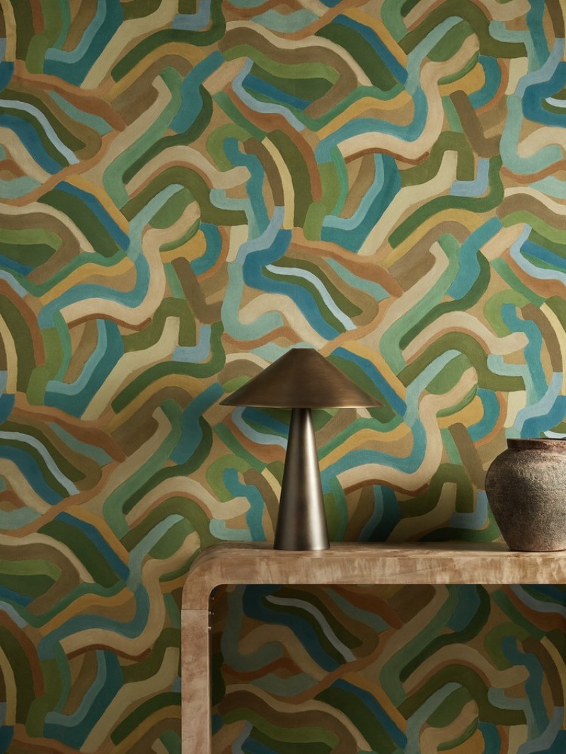 Spiralis Ochre/turquoise/forest - HFUP113364 wallpaper Harlequin