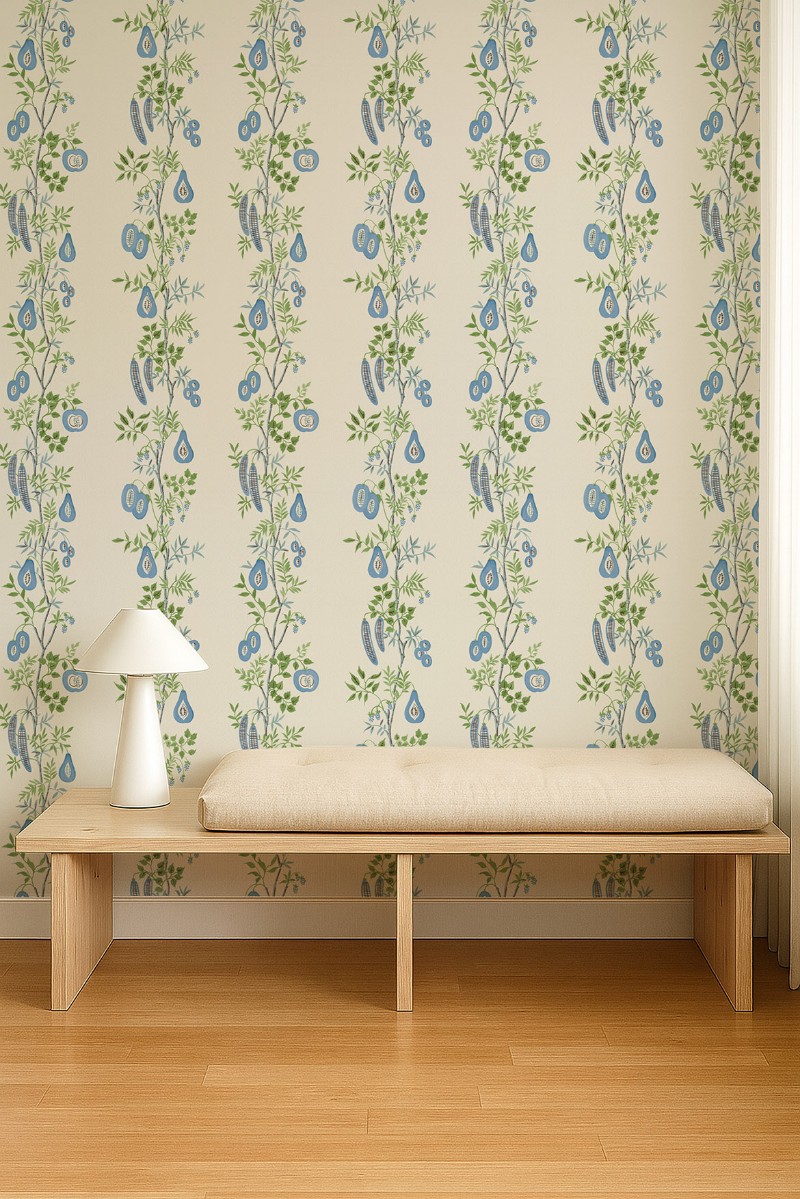 On The Vine Cornflower/Kelly Green - NPOP113383 wallpaper Scion