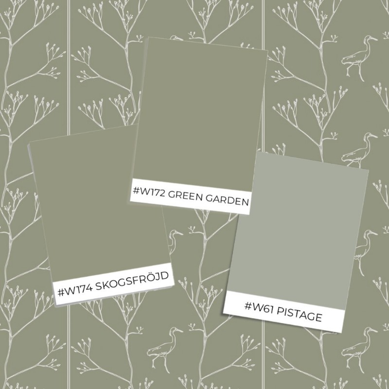 Picture of Värinäyte malli - Twigs and Heron in Olive - 1033801-02