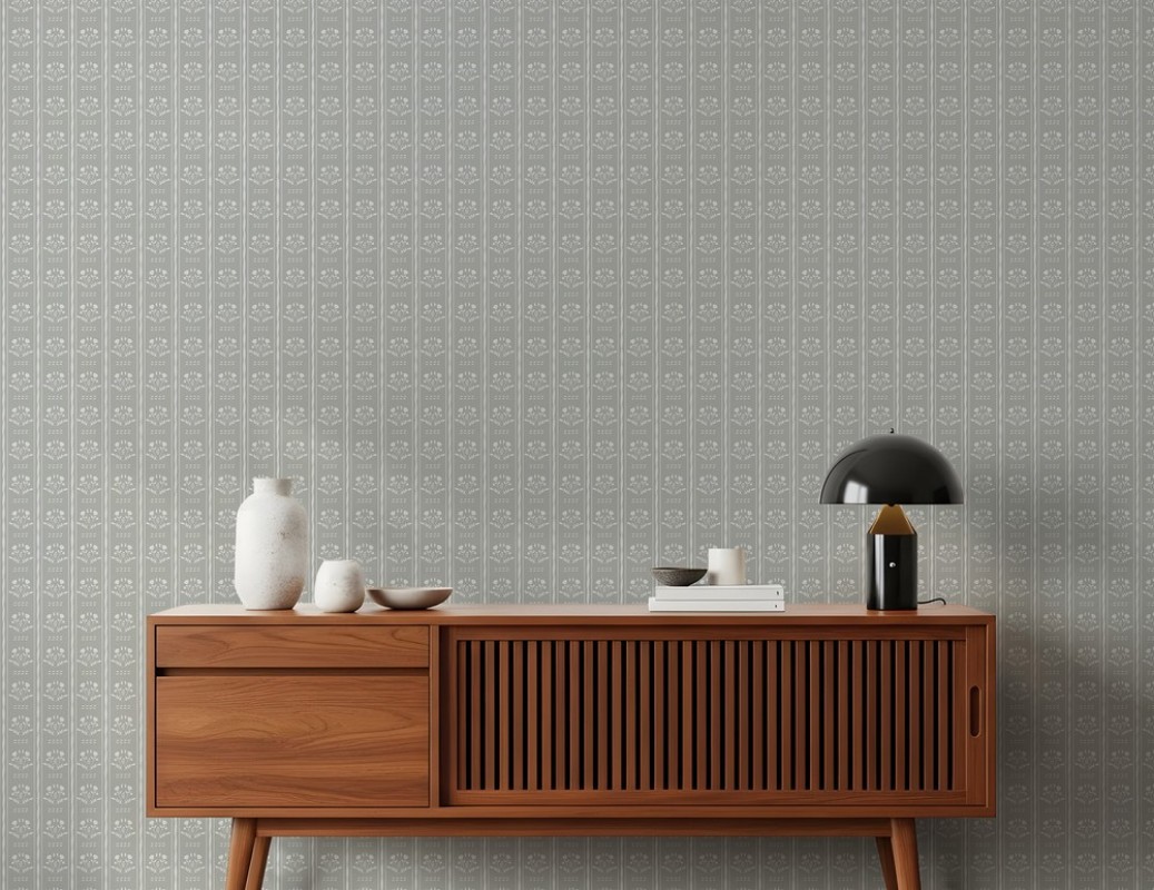 Picture of Sprig Flowers Lines and waves in Dark Grey - 1033601-06