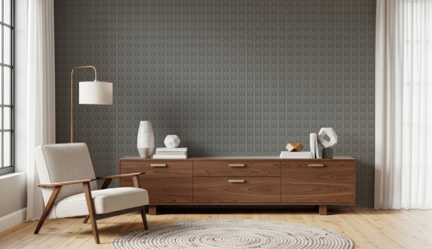 Picture of Sprig Flowers Lines and waves in Grey - 1033601-07