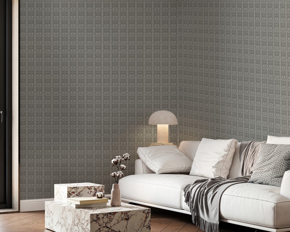 Picture of Sprig Flowers Lines and waves in Grey - 1033601-07