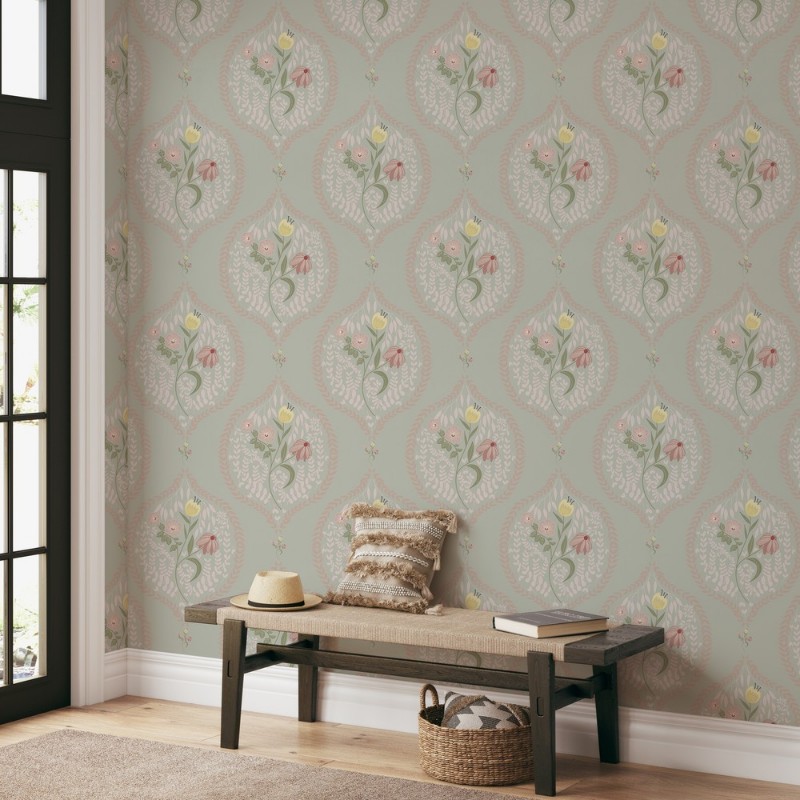 Bild på Flower bouquet in ogee green - 1032601-02