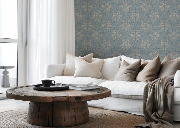Picture of Floral Ogee cream in Blue - 1032501-01