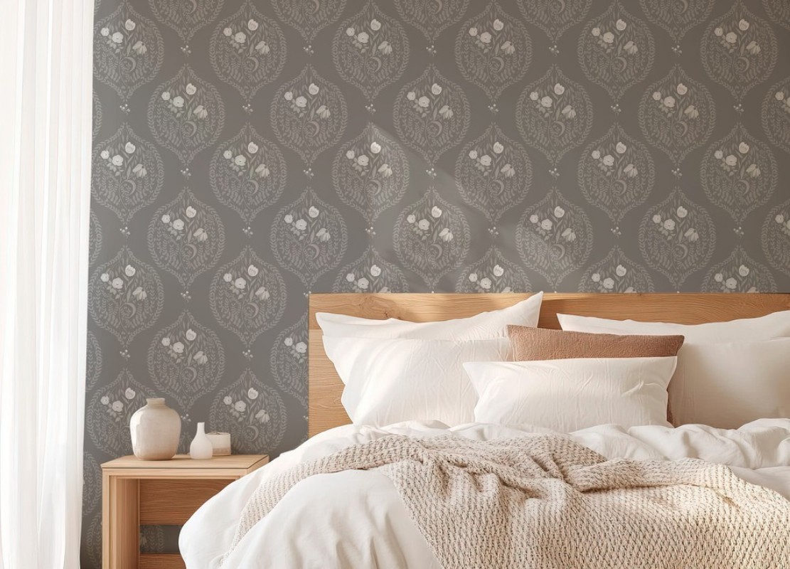 Bild på Flower bouquet in ogee Dark Grey - 1032601-06