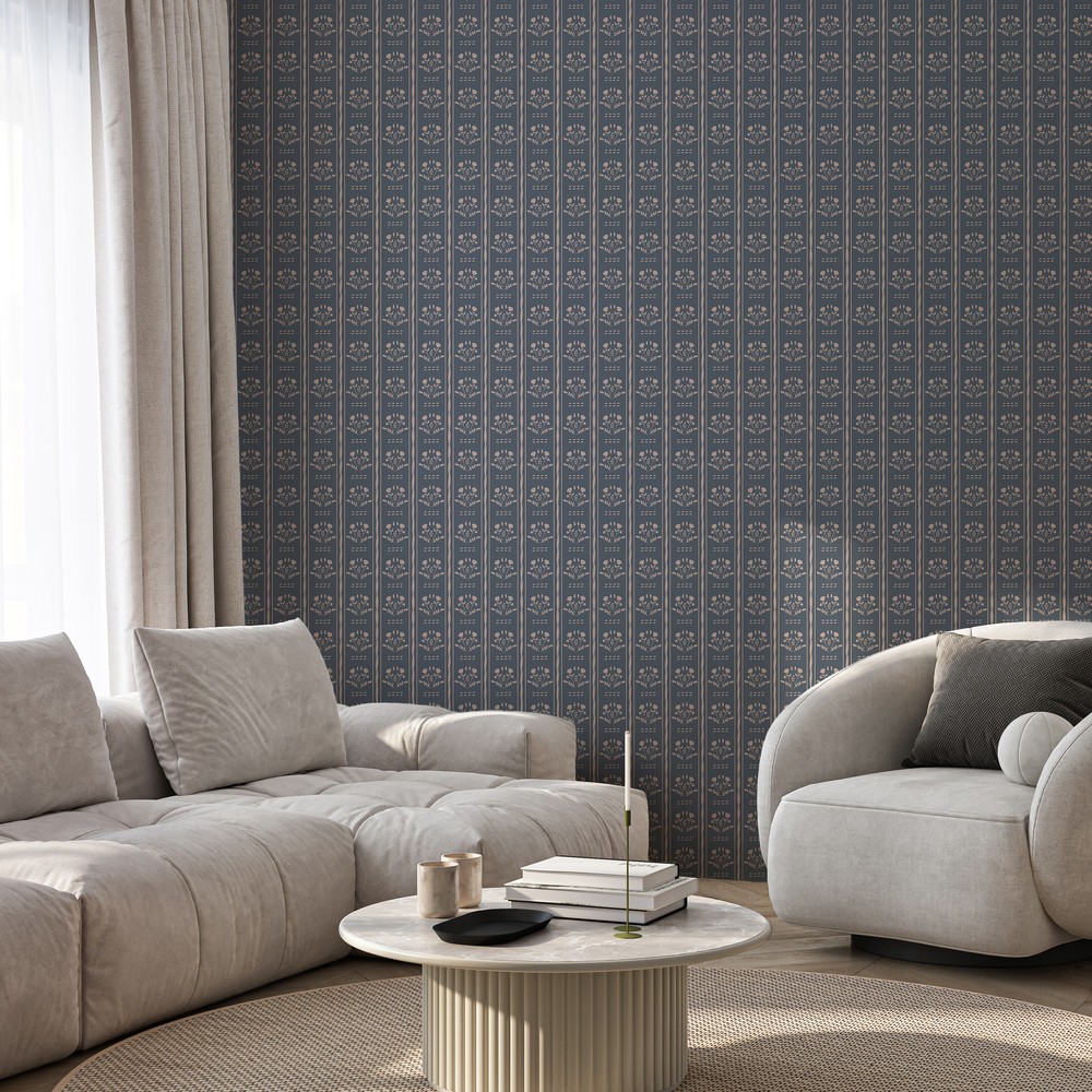 Picture of Sprig Flowers Lines and waves in Blue - 1033601-03