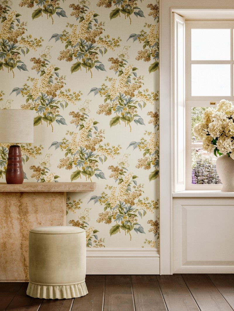 Delphiniums & Lilac Meadow Moss - SAX0079-01 wallpaper Sanderson